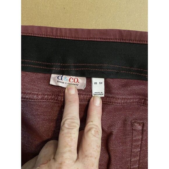 DENIM & CO 5XL Comfy Knit Pull-on Burgundy Denim w/ Black Velvet Stipe NEW (B9) - Picture 7 of 7